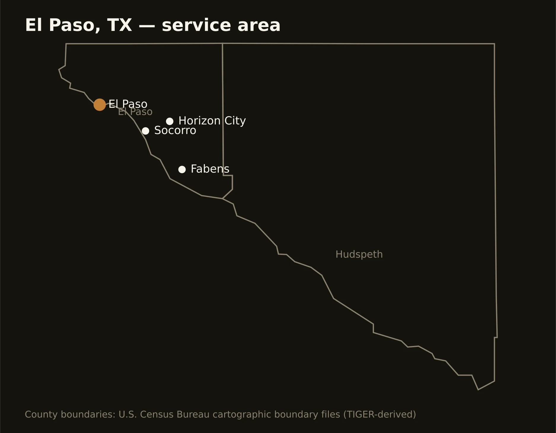 El Paso, TX directional drilling service area map — component counties and cities served